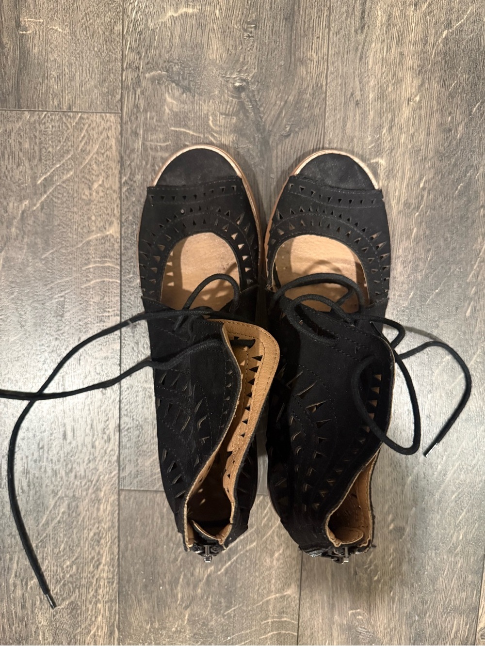 Black Lace-Up Cutout Women's Sandals